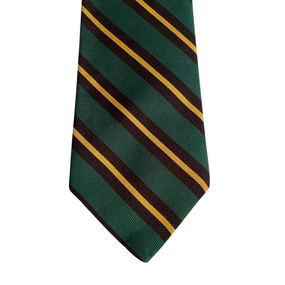 Ben Silver Charleston London Silk Tie Green Navy Gold Striped Hand Made Mens